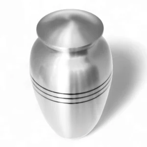 Silver cremation urn, adult size ashes container, Lineage Lumina design.