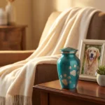 Turquoise Pet Keepsake Urn with Silver Paws for Dog Cat Cremation Ashes Cremains Memorial