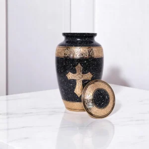 Elegant Brass Cremation Urn with Christian Cross