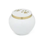 White Medium Size Brass Pet Dogs Cat Memorial Urn with Paw Print for Cremation Ashes