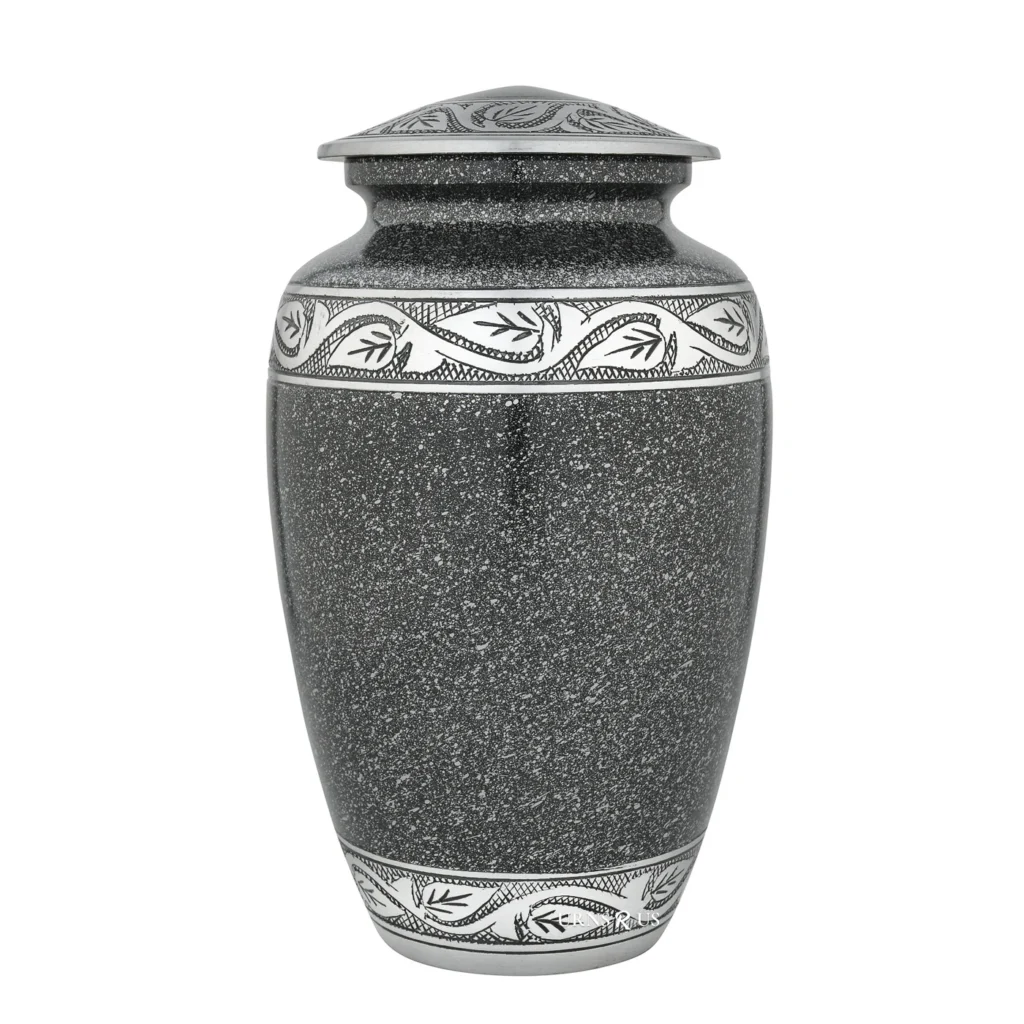 Eternal Laska Adult Cremation Urn in cream white, with its intricate hand-etched silver lid