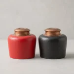 Modern Black Ceramic Cremation Urn - Copper Lid Memorial