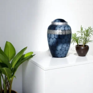 Blue Marbled Cremation Urn for Adult Ashes - Celestia Azure