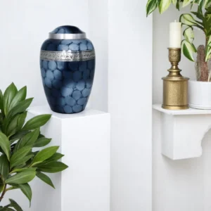 Celestia Azure Metal Urn for Adult Human Ashes