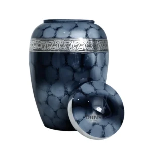 Elegant Blue and Silver Metal Urn for Ashes