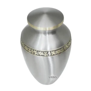 Elegant silver cremation urn with gold band – Harmony Crest