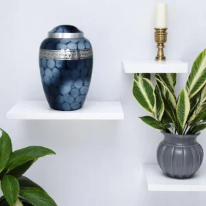 High-quality memorial urn with celestial design and silver detailing