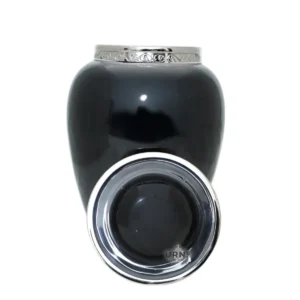 Minimalist black funeral urn with secure closure