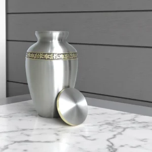 Top view of Harmony Crest cremation urn with engraved lid
