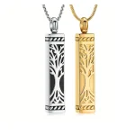 Elegant Tree of Life Pendant Necklace - Stainless Steel Rectangular Ash Holder, Perfume Vial Memorial Jewellery Gift