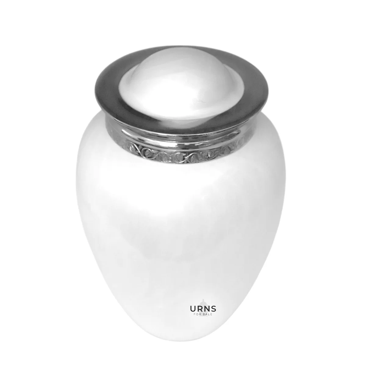 SoulHalo Dove Mist White Cremation Urn with Silver Trim