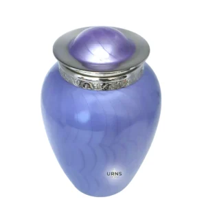 Violet memorial urn with silver lid – SoulHalo TwilightBloom cremation urn