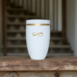 Aroha Infinity White Adult Cremation Urn for Ashes with Gold Infinity Design