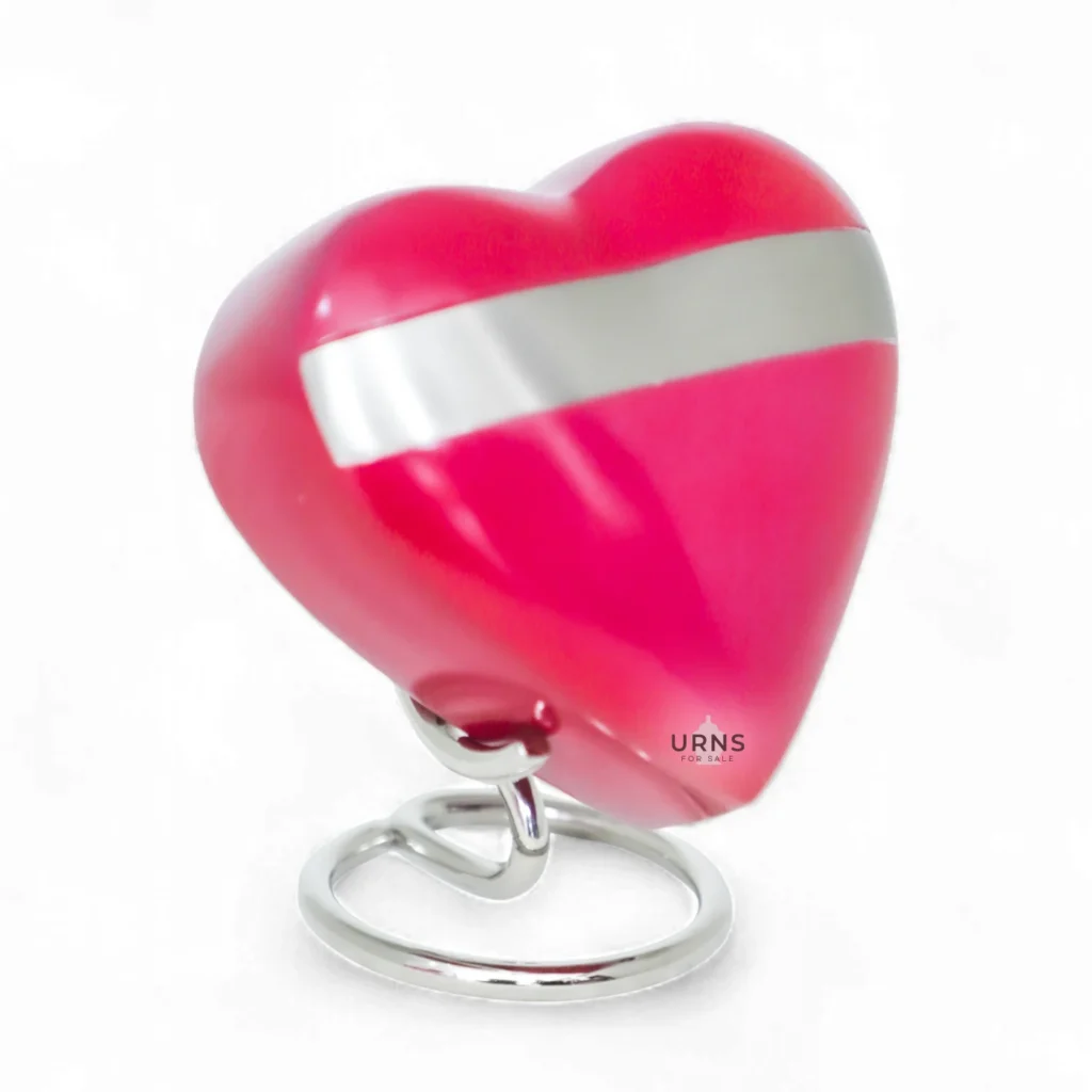 Sage Serenity Vibrant Pink Brass Heart Keepsake Urn