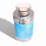 Shimmer of Joy Blue Brass Tea Light Candle Urn – Vibrant Memorial Holder