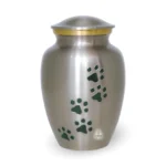 Silver Pet Brass Urn with Jade Paws for Dog Cat Cremation Ashes - Large Pet