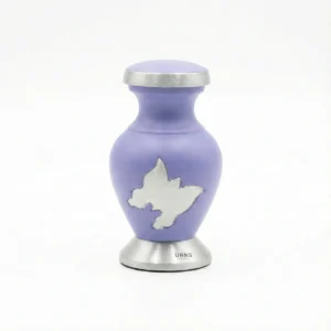 Aria Lavender Keepsake Urn, a small purple memorial urn with silver accents for sharing ashes, suitable for token amounts