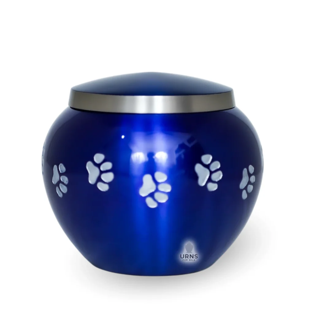 Blue Paw Print Brass Pet Cremation Urn – Honour Your Pet’s Memory