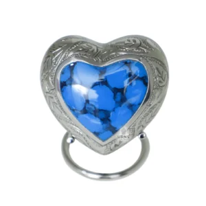 Blue & Silver Heart Brass Keepsake Urn – Elegant Memorial for Ashes3