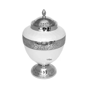 elegant white memorial adult cremation urn for ashes