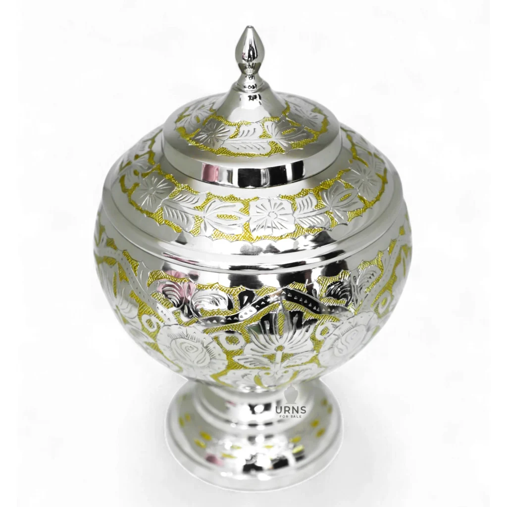 Ornate Floral Brass Cremation Urn – Decorative Memorial
