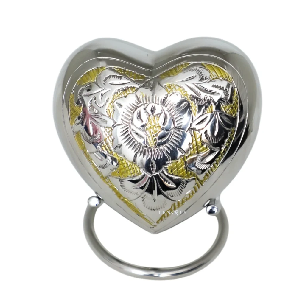 Ornate Floral Heart Brass Keepsake Urn – Elegant Memorial Ashes Holder