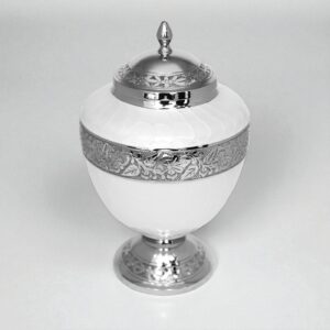 Whisper of Pearls cremation urn in brass with engraved silver floral band