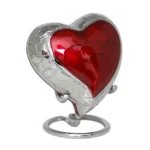 Red & Silver Heart Brass Keepsake Urn – Elegant Memorial Holder