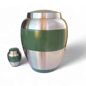 Sage Serenity Green Large and Keepsake urn showing together size comparision