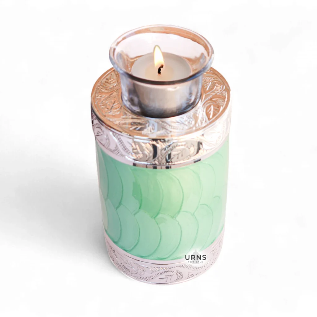 Shimmer of Joy Green Brass Tea-Light Candle Urn – Peaceful Memorial Vessel