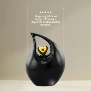 Black Cremation Urn with Elegant Gold Heart Design | Dignified Memorial Urn for Ashes