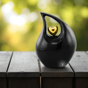 Timeless Heart Cremation Urn for Human Ashes – Black | Elegant Urn with Gold Heart Detail
