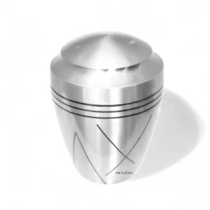 Top-down view of a brushed brass cremation urn, showing the secure lid.