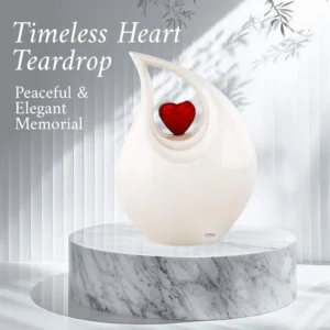 White Timeless Heart Cremation Urn with Gold Heart on Light Background | Peaceful Elegant Memorial | Exclusive to Australia