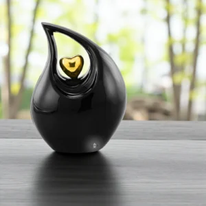 Black Timeless Heart Cremation Urn with Gold Heart | Elegant Memorial Urn for Ashes