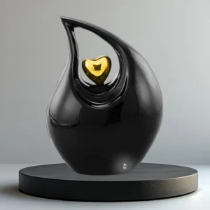 Timeless Heart Cremation Urn with Gold Heart Detail | Elegant Black Memorial Urn