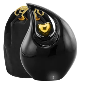 Timeless Heart Cremation Urn for Human Ashes – Black with Premium Velvet Bag