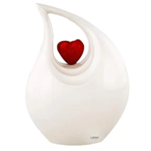 White Timeless Heart Cremation Urn with Gold Heart Design | Peaceful Memorial Urn for Ashes