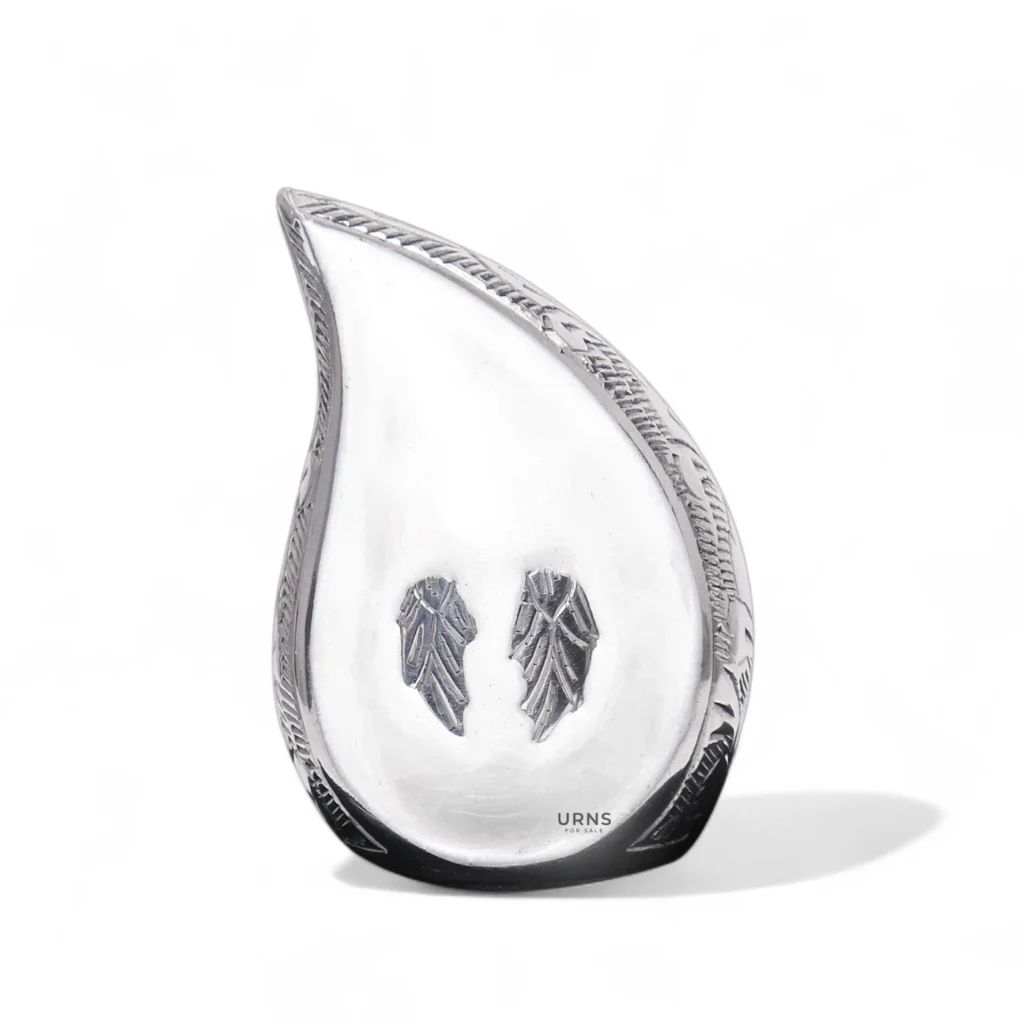 Angel Wing Teardrop Keepsake Urn | Silver Memorial Keepsake for Ashes