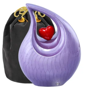 Purple Timeless Heart Cremation Urn with Red Heart | Memorial Urn with Velvet Bag