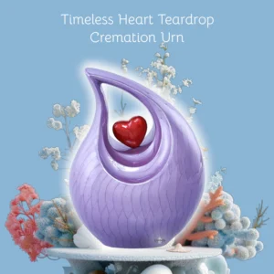 Purple Timeless Heart Cremation Urn with Red Heart | Elegant Memorial Urn in Nature Setting