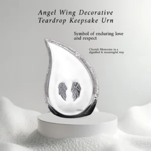 Text: Small Angel Wing Keepsake Urn for Ashes | Teardrop-Shaped Memorial