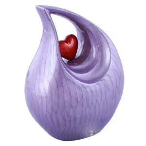Detailed front view of the Purple Timeless Heart Cremation Urn with Red Heart | Memorial Urn