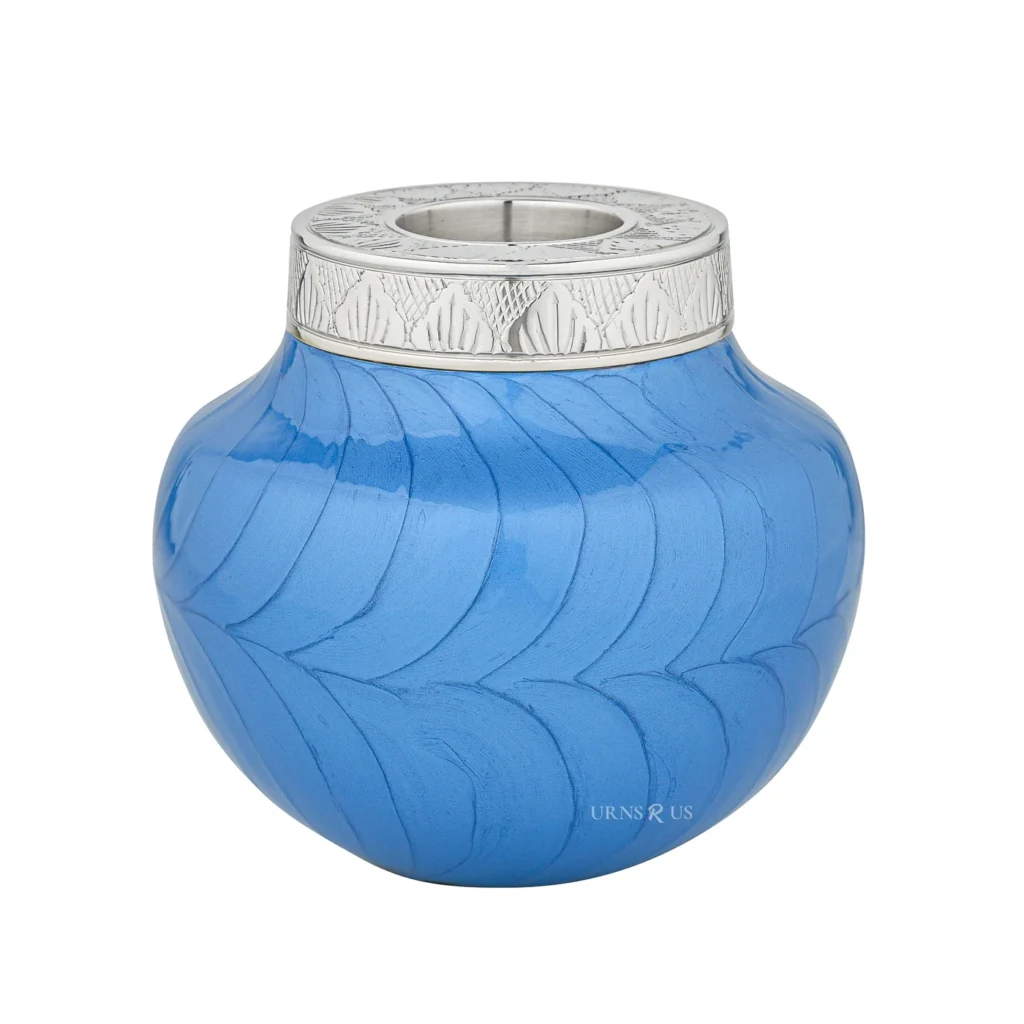 Ample Serenity Blue Candlelight Child Urn, complete with its unique candle-holder lid.