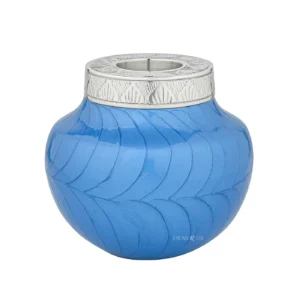 Ample Serenity Blue Candlelight Child Urn, complete with its unique candle-holder lid.