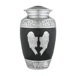 Midnight Wings Angel Urn - Ornate Black and Silver Cremation Urn for Adult Human Ashes