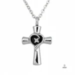 Heart Cross Urn Necklace for Ashes - Stainless Steel Memorial Keepsake with Crystal Gem