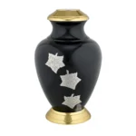Midnight Maple Brass Urn - Black & Gold Cremation Urn with Silver Leaves