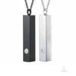 Minimalist Bar Cremation Urn Necklace - Crystal Stainless Steel Keepsake for Men & Women