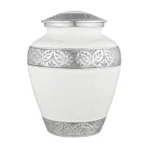 Silver Lining White Adult Cremation Urn for Human Ashes